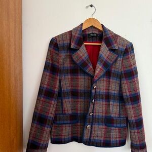 Heritage Tartan Blazer | Jet-Blue Piping | Tailored Plaid Jacket